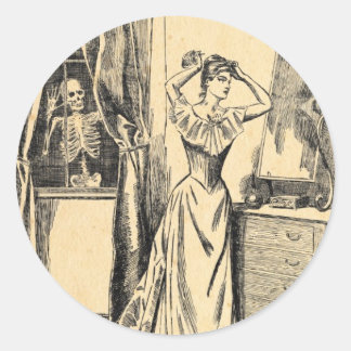 Skeleton Spionage über Viktorianische Lady Vintage Runder Aufkleber