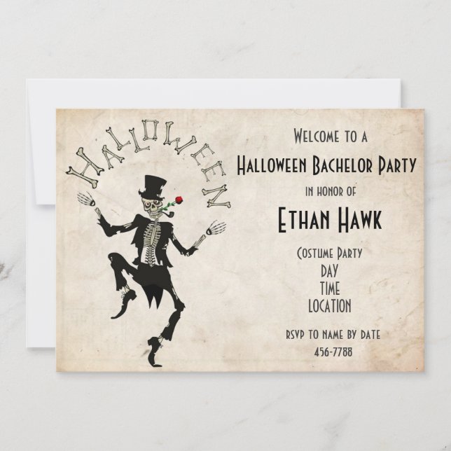 Skeleton Steampunk Halloween Bachelor B'day Party Einladung (Vorderseite)