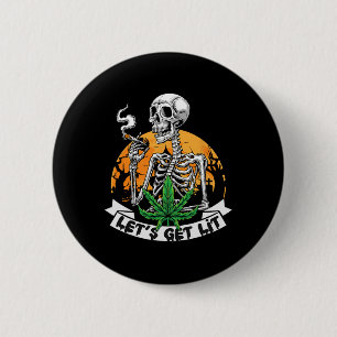 Skeleton Stoner Rauchen Unkraut Lit Hallowe Button