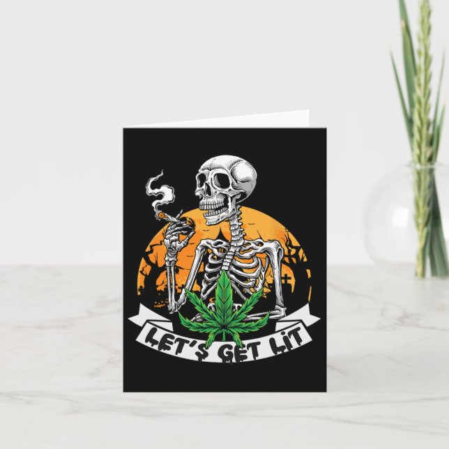 Skeleton Stoner Rauchen Unkraut Lit Hallowe Karte (Vorderseite)