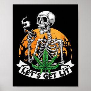 Skeleton Stoner Rauchen Unkraut Lit Hallowe Poster