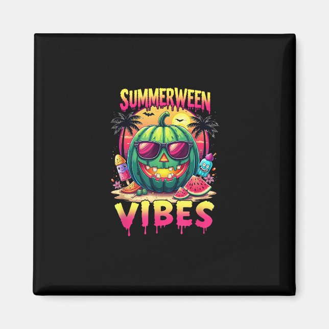 Skeleton Summer Summerween Vibes Watermelon Jack-O Magnet (Vorne)