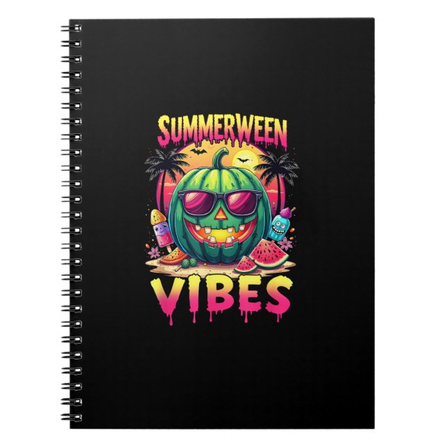 Skeleton Summer Summerween Vibes Watermelon Jack-O Notizblock (Vorderseite)