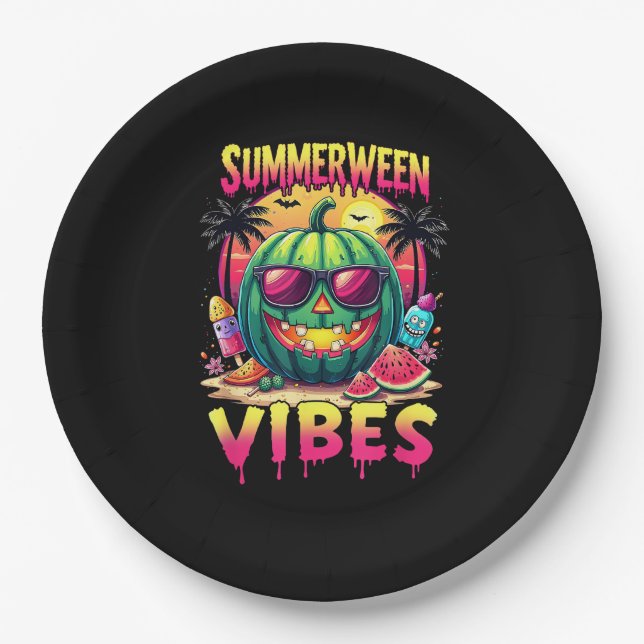 Skeleton Summer Summerween Vibes Watermelon Jack-O Pappteller (Vorderseite)