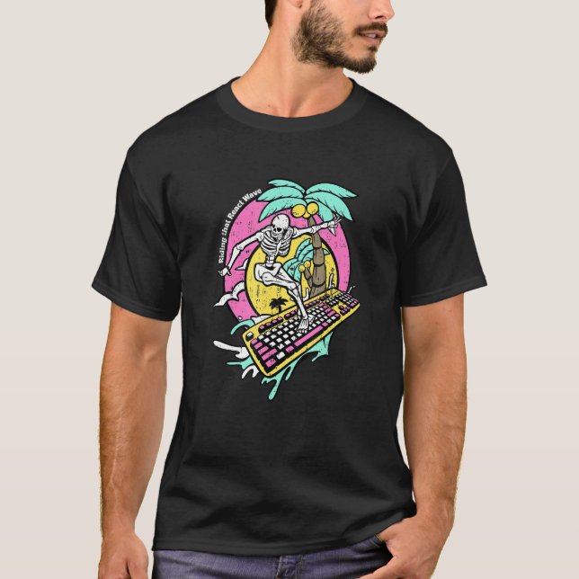 Skeleton Surf Keyboard Skull Hawaiian T-Shirt (Vorderseite)