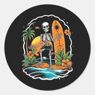 Skeleton-Surfen Halloween Hawaii-Performance Runder Aufkleber