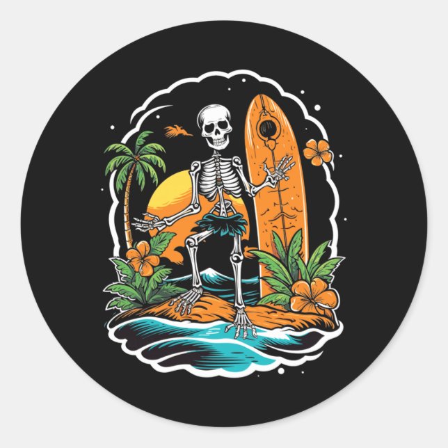 Skeleton-Surfen Halloween Hawaii-Performance Runder Aufkleber (Vorderseite)