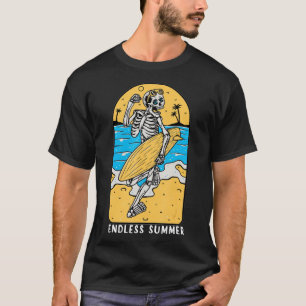 Skeleton Surfer Beach Surfbrett Vintag Sk T-Shirt