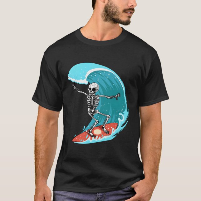 Skeleton Surfer Halloween Funny Wave Surfing Surf T-Shirt (Vorderseite)
