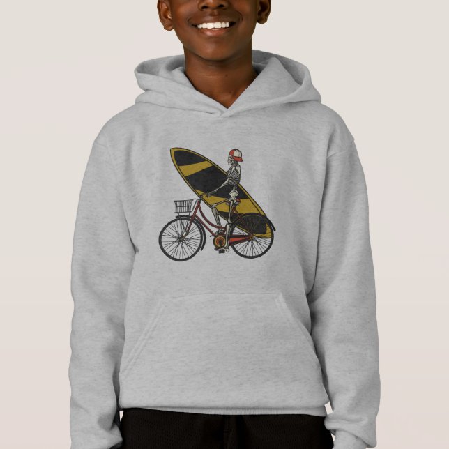 Skeleton Surfer mit Surfboard Hoodie (Vorderseite)