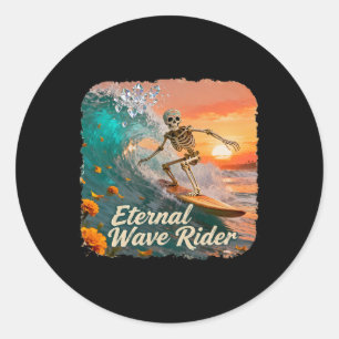 Skeleton Surfer Surfing Festival Stimmung Schädel Runder Aufkleber
