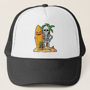 Skeleton Surfing Halloween Hawaii Hawaiian Men Wom Truckerkappe