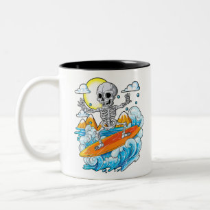 Skeleton Surfing Halloween Hawaii Hawaiian Men Wom Zweifarbige Tasse