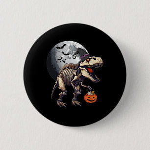 Skeleton T Rex Dinosaur Fun Halloween Pumpkin Boys Button