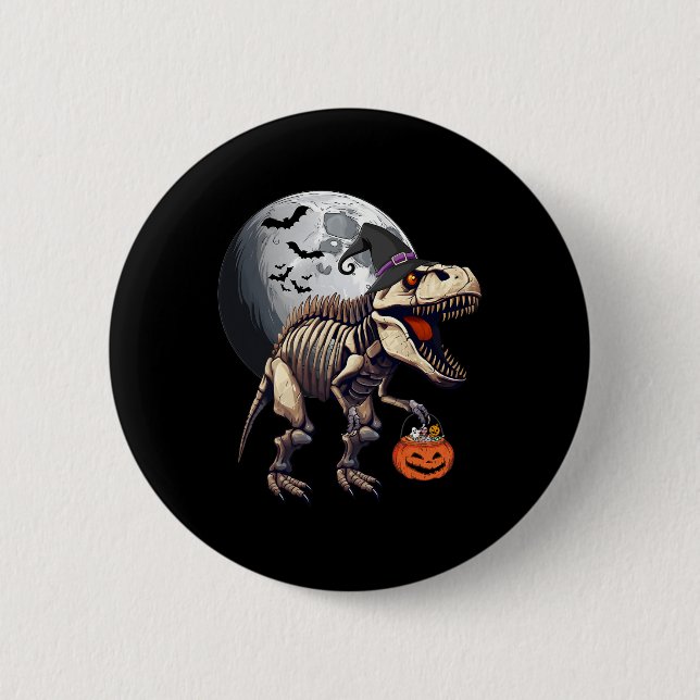 Skeleton T Rex Dinosaur Fun Halloween Pumpkin Boys Button (Vorderseite)
