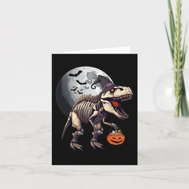 Skeleton T Rex Dinosaur Fun Halloween Pumpkin Boys Karte (Vorderseite)