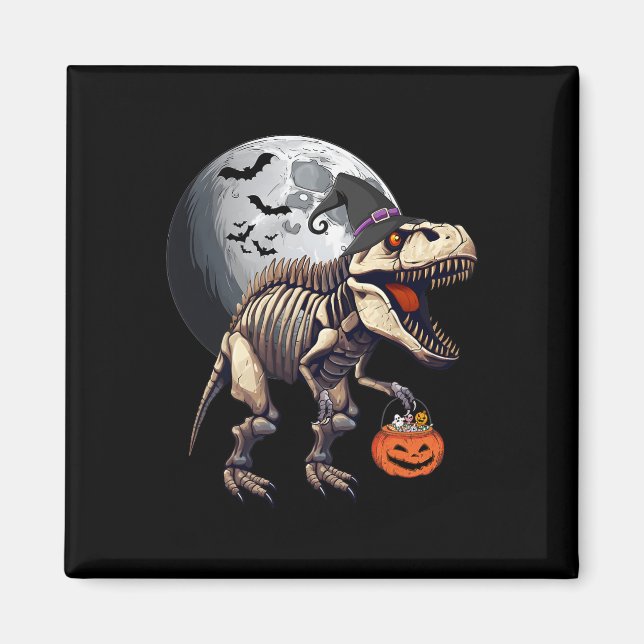 Skeleton T Rex Dinosaur Fun Halloween Pumpkin Boys Magnet (Vorne)