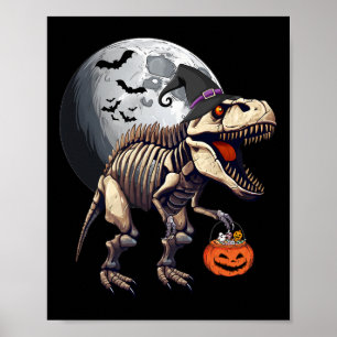 Skeleton T Rex Dinosaur Fun Halloween Pumpkin Boys Poster