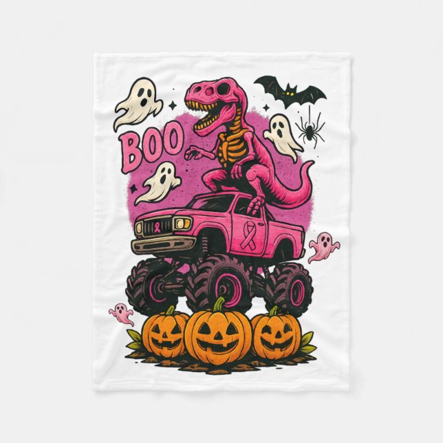 Skeleton T Rex Dinosaur Monster Truck Pumpkin Brea Fleecedecke (Vorderseite)