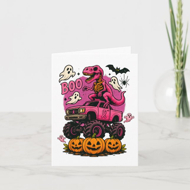 Skeleton T Rex Dinosaur Monster Truck Pumpkin Brea Karte (Vorderseite)