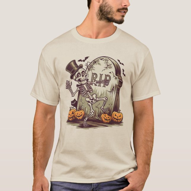 Skeleton tanzen mit Gravestone T-Shirt (Vorderseite)
