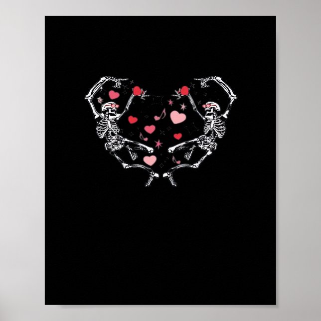 Skeleton tanzend Herz Valentinstag Geschenk Skull Poster (Vorne)