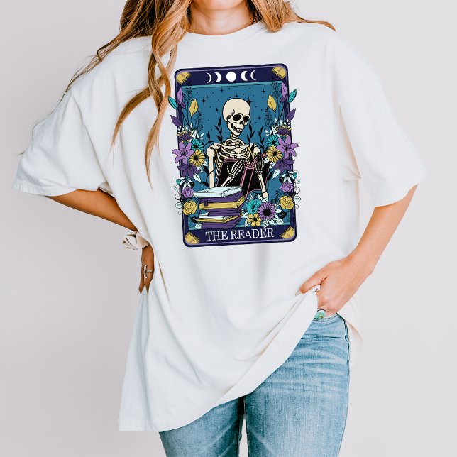 Skeleton Tarot Ästhetik Blauer Blüte Der Leser T-Shirt (Von Creator hochgeladen)