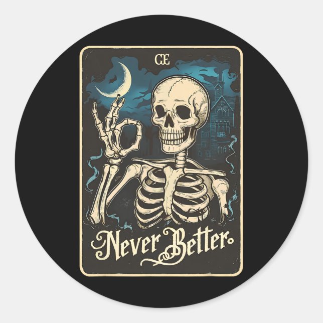 Skeleton Tarot Card Nie besseres SchädelHalloween Runder Aufkleber (Vorderseite)