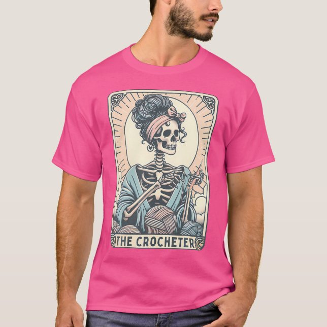 Skeleton The Crocheter Mom Tarot Card Knitter Croc T-Shirt (Vorderseite)