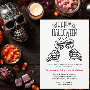 Skeleton Toasts Wine Simple Fun Halloween Einladung