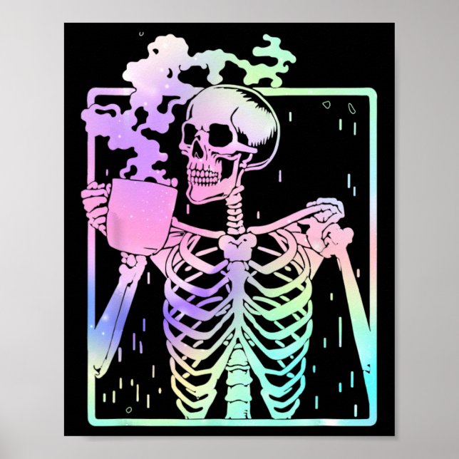 Skeleton trinken Kaffee Frauen Halloween Costu Män Poster (Vorne)