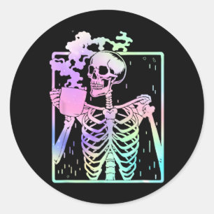 Skeleton trinken Kaffee Frauen Halloween Costu Män Runder Aufkleber
