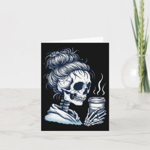 Skeleton trinken Kaffee Messy Bun Frauen Halloween Karte