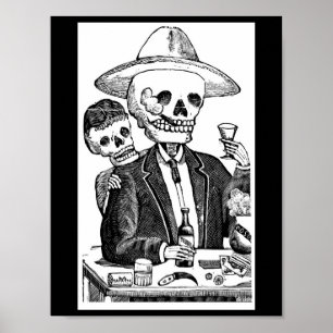 Skeleton trinkender Tequila und Rauchen Poster