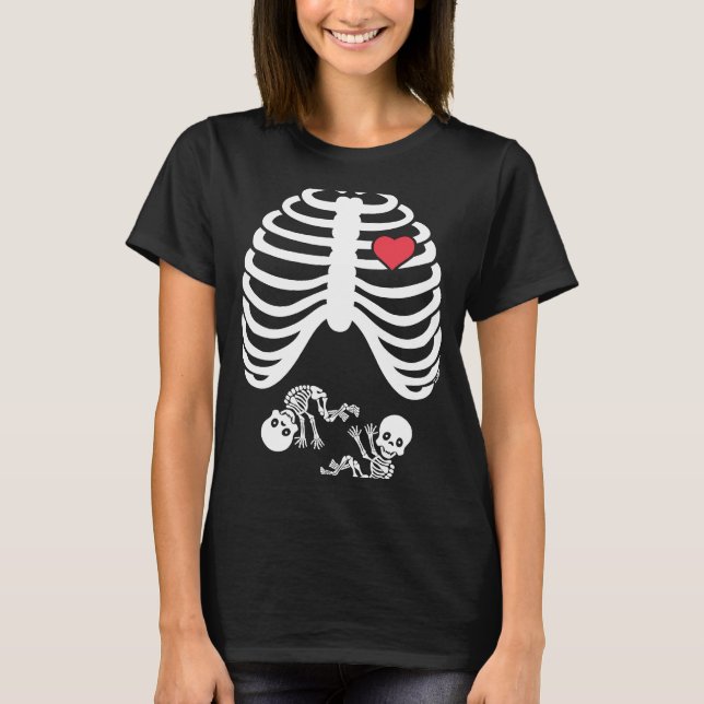 Skeleton Twin Schwangerschaft Halloween T-Shirt (Vorderseite)