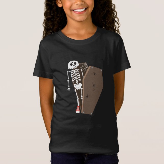 Skeleton und Coffin Halloween Design T-Shirt (Vorderseite)