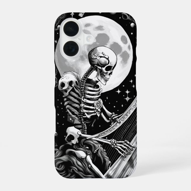 Skeleton und Harfe III iPhone 16 Hülle (Rückseite)