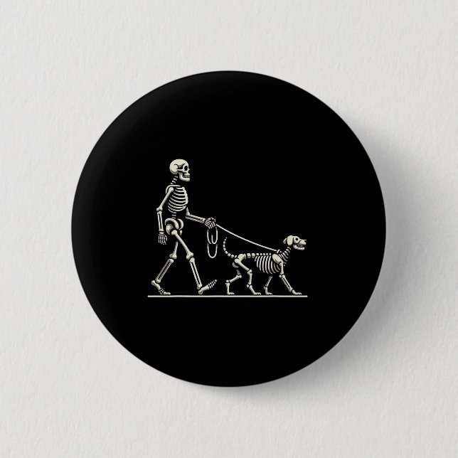 Skeleton und Hund Lazy Halloween Kostüm Funny Skul Button (Vorderseite)