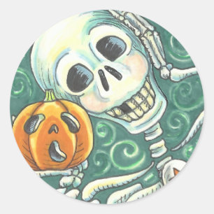 SKELETON- UND KÜRBISLATERNE-STICKER, RUNDE RUNDER AUFKLEBER