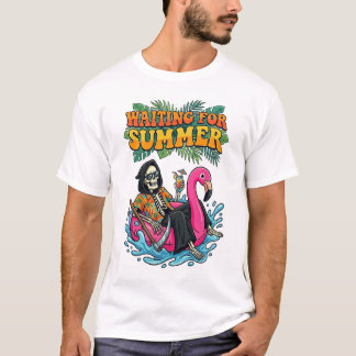 Skeleton Vacation Summer Flamingo Scythe Art T-Shirt