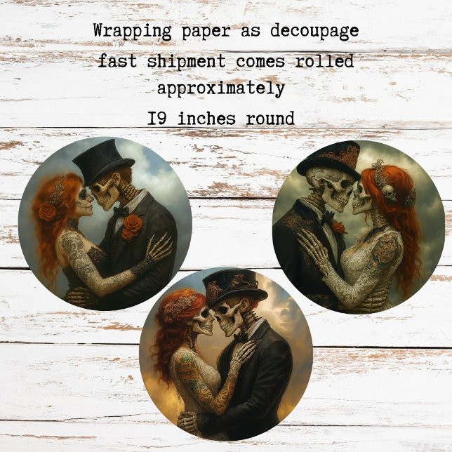 Skeleton Wedding Couple Decoupage Paper   Geschenkpapier Set (Von Creator hochgeladen)
