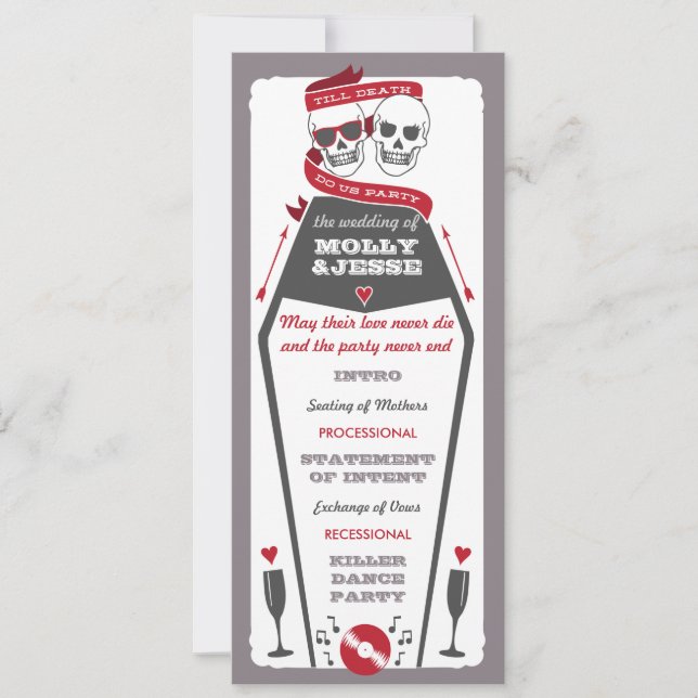 Skeleton Wedding Program - Valentine Red Einladung (Vorderseite)