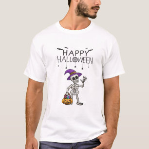 Skeleton Witch Trick-oder-Leckerei Cartoon Hallowe T-Shirt