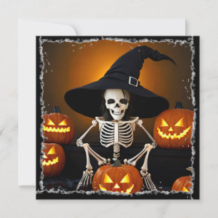Skeleton Witch's Hat and Jack-O-Lanterns Halloween Einladung