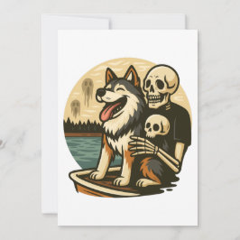Skeleton with Dog on Haunted Lake Horror Art Einladung