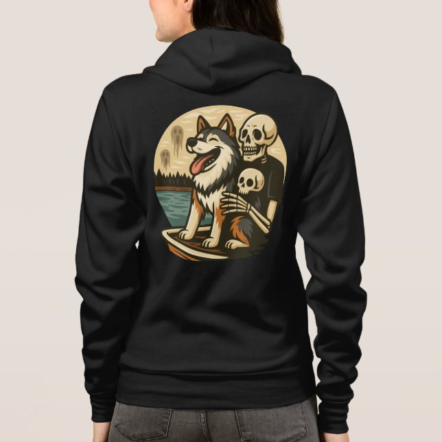 Skeleton with Dog on Haunted Lake Horror Art Hoodie (Rückseite)