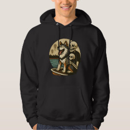 Skeleton with Dog on Haunted Lake Horror Art Hoodie