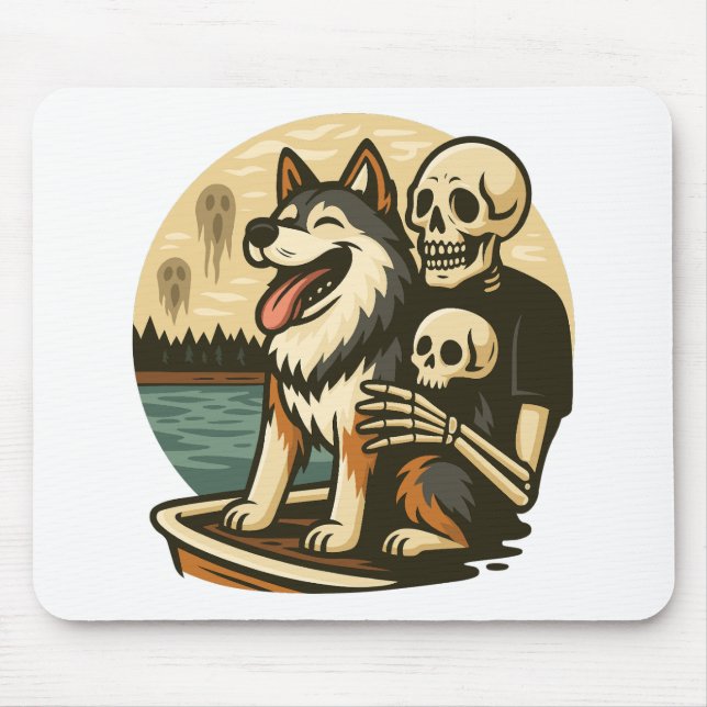 Skeleton with Dog on Haunted Lake Horror Art Mousepad (Vorne)