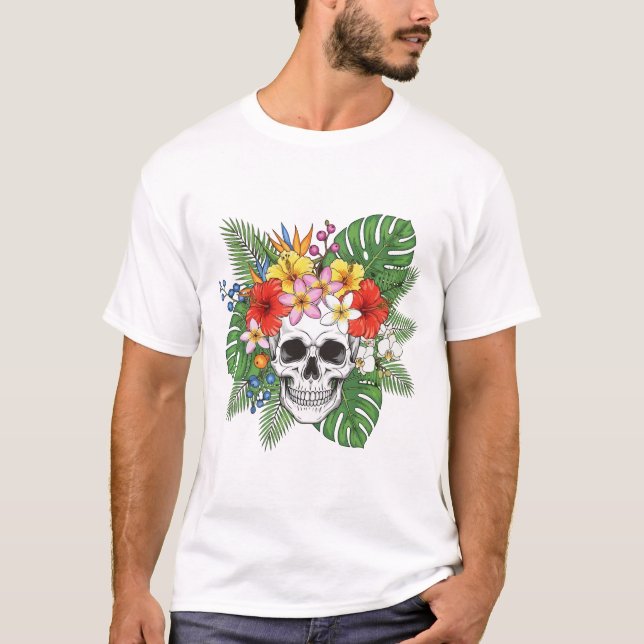 Skeleton with Leaves and Flowers T-Shirt – Gothic  (Vorderseite)