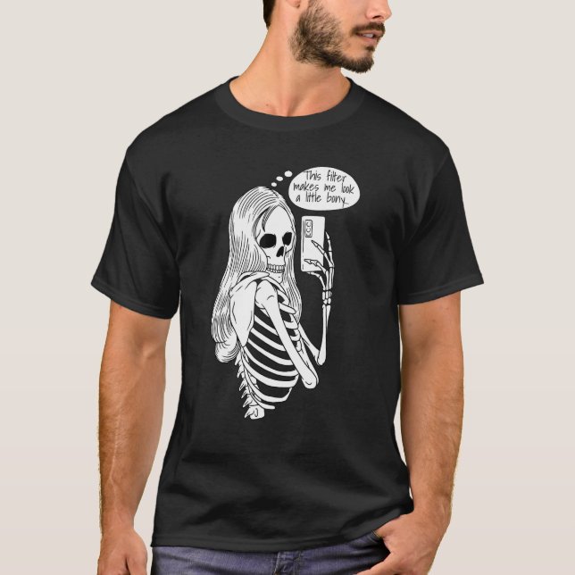 Skeleton Woman with Cell Phone Taking Selfie Skull T-Shirt (Vorderseite)